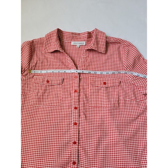 Emily Daniels Red & White Checker Button Shirt Collared Top Button Sleeve Sz XL - Picture 8 of 12
